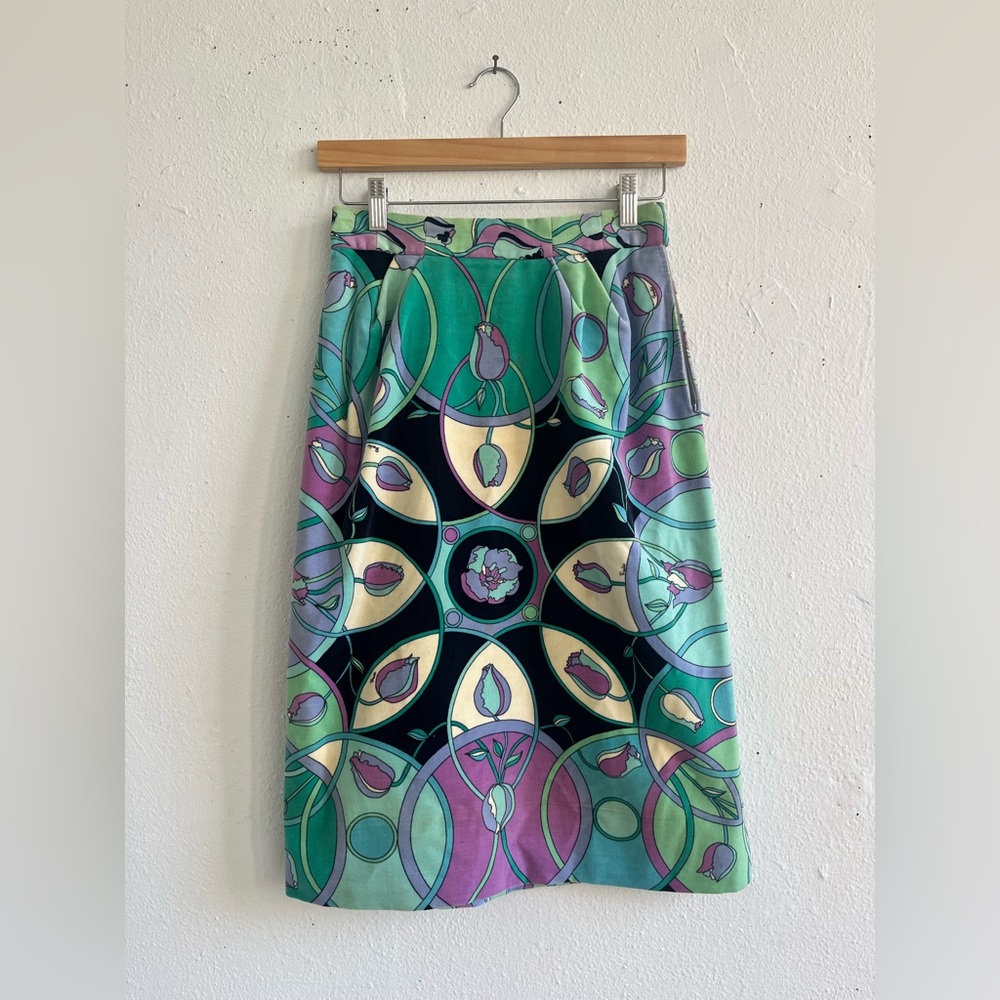 Emilio Pucci for Saks Fifth Avenue Velvet Blue Tulip Skirt Vintage RARE